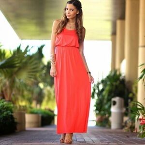 Nordstrom LUSH Coral Peach Spaghetti Strap Maxi Dress XS Fast Ship